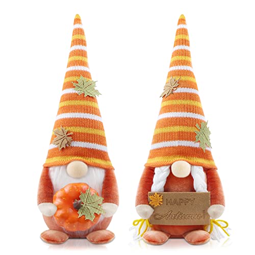 Godeufe 2 Stück Herbst Wichtel Plüsch Thanksgiving Dekoration Zuhause Kürbis Urlaub Handgefertigt Elf Statue Tomte Bauernhaus Urlaub Küche Gestuftes Tablett Party-Dekorationen Cover