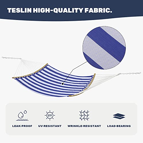 Patio Watcher 11 Ft Quick Dry Hammock Folding Curved Bamboo Spreader Bar Portable Hammock For Camping Outdoor Patio Yard Beach, Blue Stripes #TOP3
