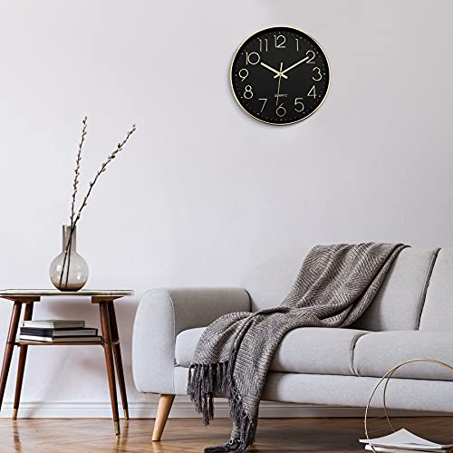 Lumuasky Black Gold Wall Clock, Modern Silent 12 Inch Non-Ticking Battery Operated Decorative Clock For Living Room Bedrooms Office Kitchen Decor #TOP6