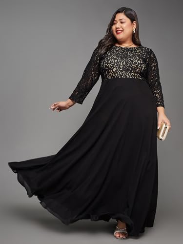 Image of Miss Chase A+ Women's Floral Printed Relaxed Fit V -Neck 3 /4Th Sleeve Georgette Maxi Dress