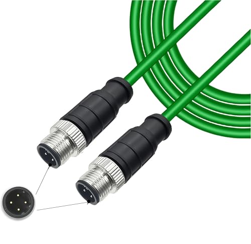 M12 4-Pin D-Code Male to Male Ethernet Cable, Green PVC Industrial Profinet Cable for Baumer Omron Sick Encoders, Sensors, Cameras, and Network Hosts