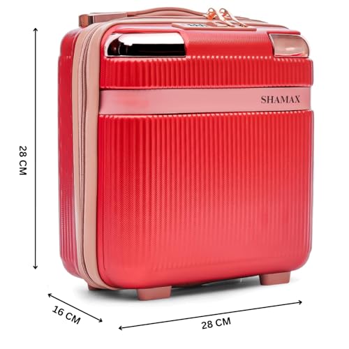 Image of SHAMAX Portable Vanity Box Makeup Organiser Case Stylish Premium Cosmetic Storage Box for Jewellery, Skincare & Beauty Products, TSA Lock with Password Feature, Zipper Closure, Carry Handle(Red)