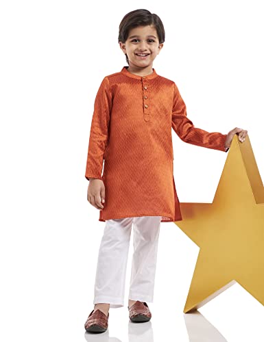 Image of Amazon Brand - Jam & Honey Boy's Cotton Festive Printed Kurta & Pant Set Which Is Both Comfortable And Stylish