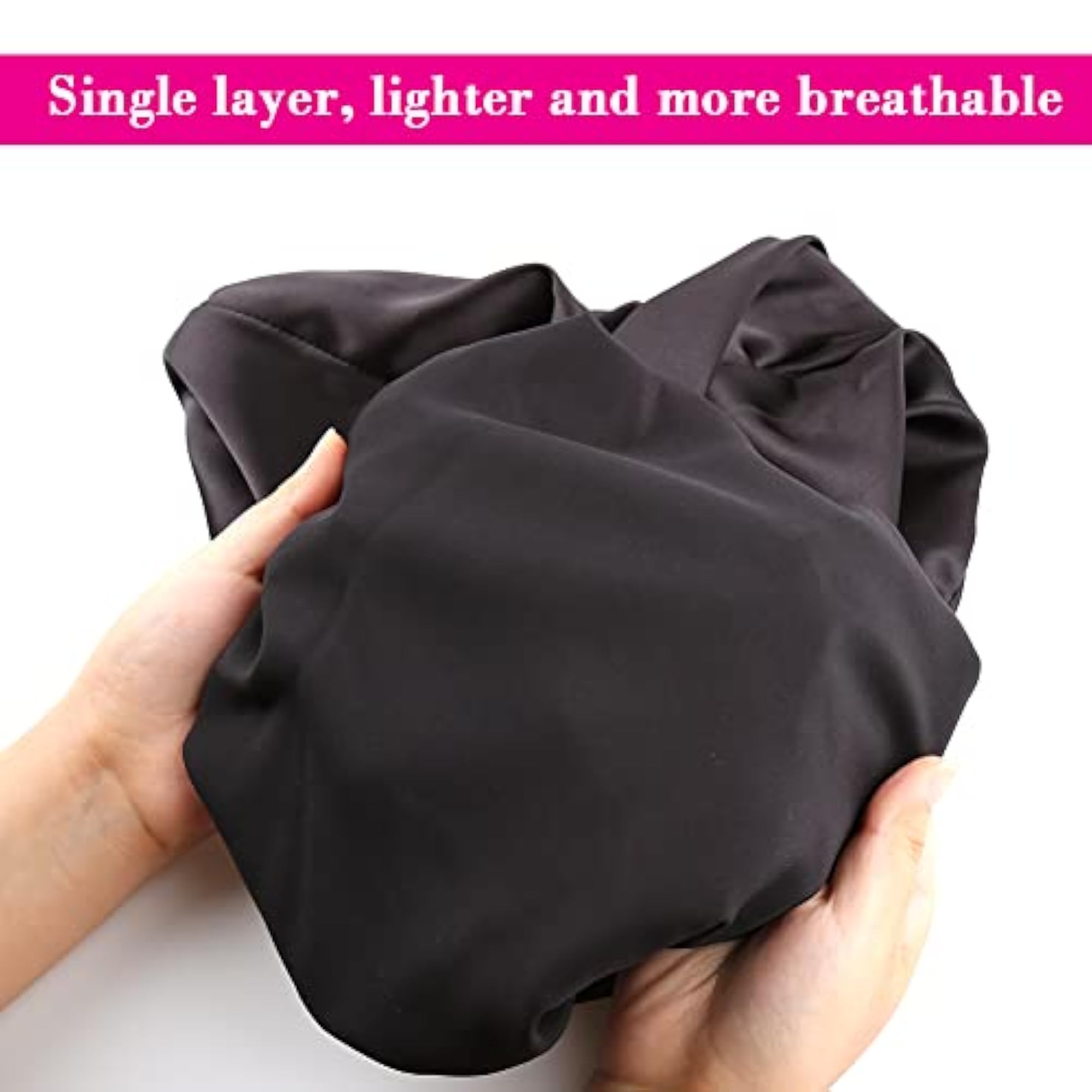 Double Layers Long Satin Bonnet Sleep Cap, Wide Band Design