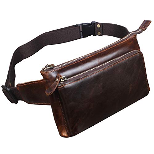 KPYWZER Vintage Leather Waist Bag Fanny Pack for Men&Women Hip Bum Bag with Adjustable Strap for Outdoors Workout Traveling Casual Running Hiking Cycling Brown - Image 3