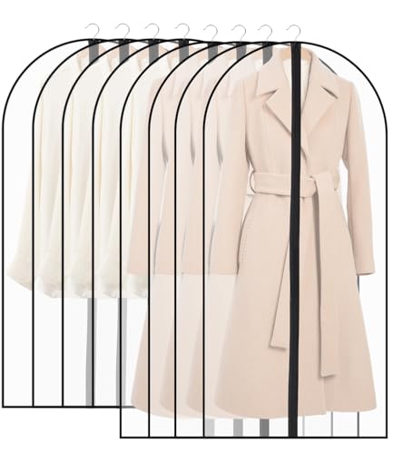 SOBEAU 8 Fundas de Ropa, Fundas Ropa Armario Transparente 60 x 120/100 cm, Bolsas Guardar Ropa Antipolvo Impermeable Camisas, Bolsa de Ropa para Traje, Vestidos, Camisas,Noche, Negro