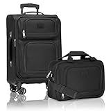 U.S. Traveler Rio Lightweight Softside Rolling Carry-on Suitcase, 4-Wheel Set, Black