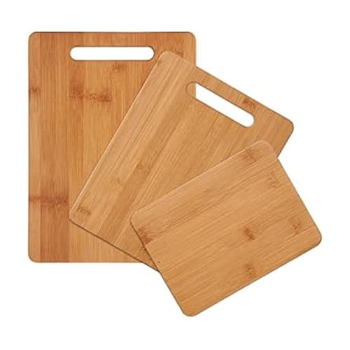 Image of Farberware 3-Piece Wood Cutting Board Set, Reversible Chopping Boards for Meal Prep and Serving, Charcuterie Boards, Wooden Cutting Boards with Built-in Handles, Set of 3 Assorted Sizes, Bamboo