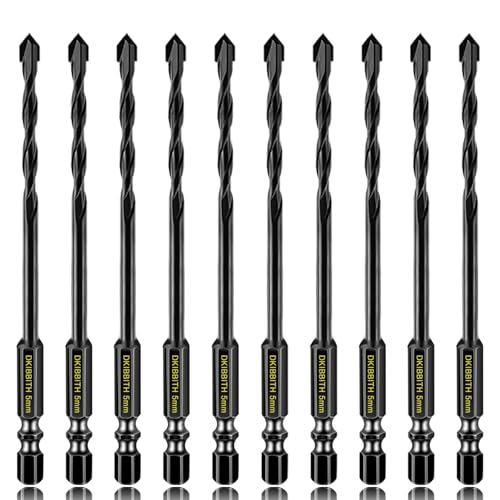 10 Pcs 5mm Masonry Drill Bits Set, Carbide Concrete Drill Bits for Brick, Stone, Concrete, Tile, Ceramic, Porcelain, Glass, Plastic, Wood and More, Quick Change 6mm Hex Shank, with Sturdy Case