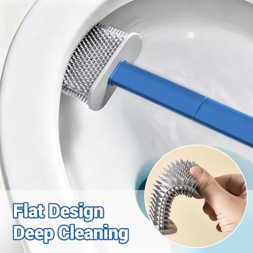 Image of Toilet Brush Set, Bathroom Accessories, Toilet Bowl Cleaners, Deep Cleansing Multifunctional Hanging Toilet Brush Set for Bathroom(Bule)
