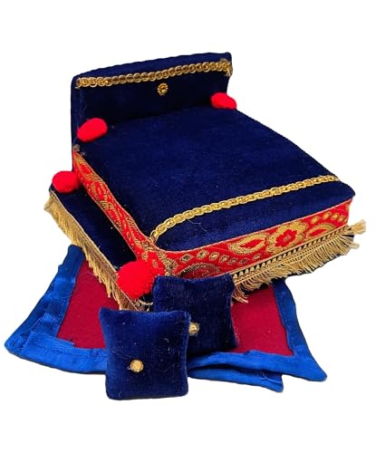 Image of RD Handicraft Thakur Ji Bed, Laddu Gopal ji Bed, Bal Gopal ji Bed with Blanket Silk All Purpose Bed |Blue (17x16x10 cm)