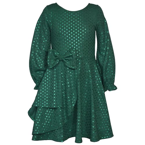 Bonnie Jean Spangle Hacci Party Dress for Girls - Long Sleeve Holiday Dress for Tweens & Girls with Cascade Skirt and Bow