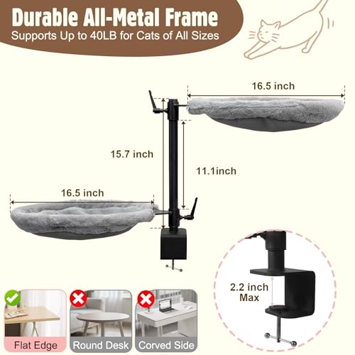 Crazydeer Double Cat Desk Bed, 360° Rotating & Adjustable Heigh Kitten Nest for Desktop, Double Kittens Clamp Hammock Bed with Dual-Sided Reversible Mat for Home Office-Maximum Hold Up to 40lb by Crazydeer - Used condition - Image 3