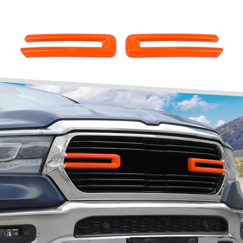 Image of Jimen Compatible with Dodge Ram 2018-2022, 2PCS Front Grille Cover Exterior Trim Accessories (Orange)
