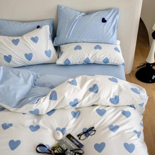 Bettwäsche 135x200 Herzen Blau Weiß Mädchen Bettbezug + Kissenbezug 80x80 – Ansicht 2