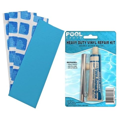 Pool Above Vinyl Repair Kit with Clear Sealant, Ideal for Frame Pools and Other Vinyl Products, Includes Gray and Multi Patches and Strong Vinyl Glue Cover