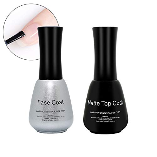 Gel Nail Polish Matte Top Coat and Base Coat, Matte Shine Finish and Long Lasting, Base Coat No Wipe Matte Top Coat Set Soak Off UV LED Gel Nail Lacquer - 2 x 15ml