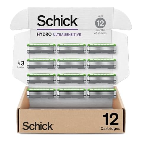 Schick Hydro Ultra Sensitive Razor Refills, 12ct | Razor Blades Refills, Razor Blades for Men, Shaving Blades for Men, Hydro Razor Blades Refill, 3 Blade Razor Heads, 12 Refills Cover
