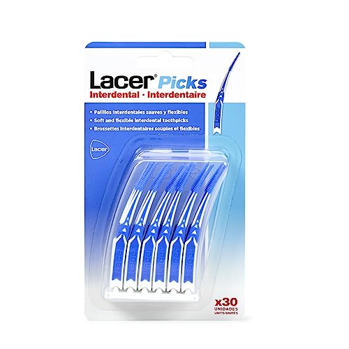 LACER INTERPROXIMAL - Picks Interdental 30 Unidades, Punta de Goma Triangular Suave y Flexible, Gran Capacidad de Adaptación a Espacios Interdentales, Sin Partes Metalicas, Mango Ergonómico