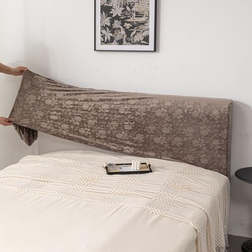 HOMETHREADS Stretchable Lycra/Velvet Headboard Cover | Soft, Dust-Proof & Wrinkle-Resistant Bed Back Protector | Fits Leather, Wooden & Fabric Bedsides | for 6ft to 6.5ft Beds (Khaki, 178x65Cm)