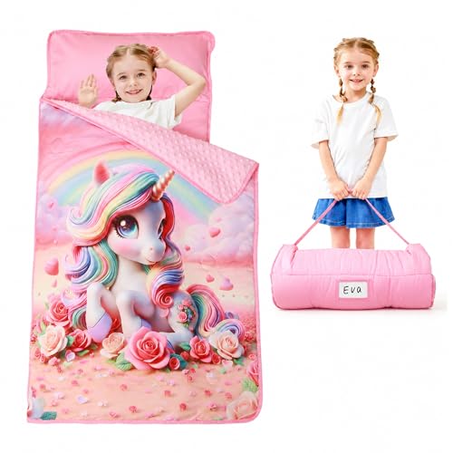 Image of Lasoftan Toddler Nap Mat with Pillow and Blanket, Extra Large Rolled Napping Mats,Slumber Bags for Boys Girls,Kids Sleeping Bag for Daycare, Preschool Travel Camping