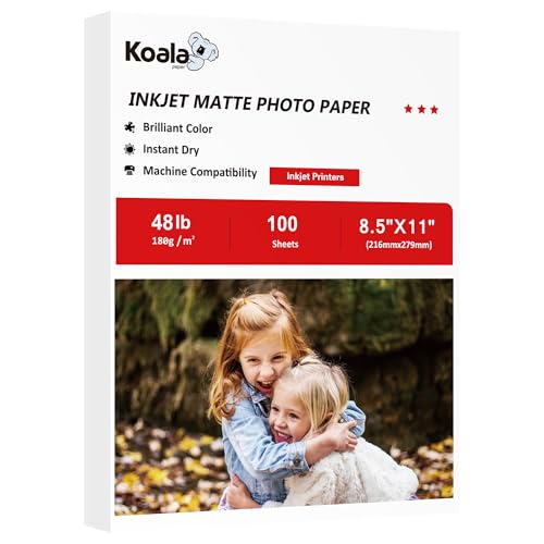 Koala Photo Paper Matte Coated 8.5X11 Inches Compatible with Inkjet Printer 48LB Presentation Paper 100 Sheets