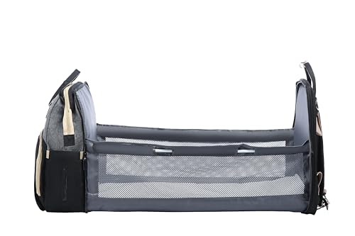 Multifunctional Waterproof Diaper Bag Backpack, Changing Station, Black Grey