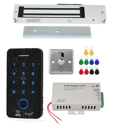 ReaIOKbii WiFi TUYA Security Access Control System Kit, Waterproof RFID Touch Keypad Door Lock Smart Fingerprint Access Control Controller 280KG/600 lbs Electromagnetic Lock Metal Switch