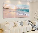 Beach Canvas Wall Art - Sunset Ocean Picture Green Nature Seascape Painting Print for Kitchen, Bedroom, Living Room Decoration, Large Coastal Artwork Poster for Wall Decor 20'x40'