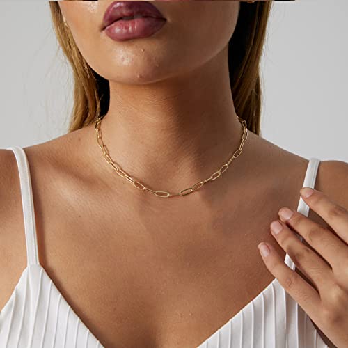 CAROVO 18K Gold Silver Plated Paperclip Chain Necklace for Women Delicate Love Heart Pendant Link Paperclip Chain Necklaces for Women3