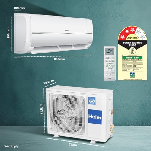 Image of Haier 1.5 Ton 3 Star Twin Inverter Split AC (Copper, 5 in 1 Convertible, Anti Bacterial Filter, Cools at 54C Temp, Long Air Throw - HSU17V-TMS3BN-INV, White)