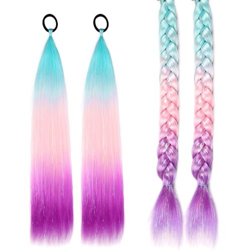 Colored Hair Ponytail Extensions with Tinsel 2 Packs 18 Inch Crazy Hair Day