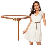 SUOSDEY Thin Belt for Women, Fashion Waist Belt for Dress Shirt, Adjustable Knot Skinny Belt brown