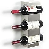 Stainless Steel Wine Rack - Wide Multi Sectional Bottle Holder with Top Shelf Section - Modern Art Design - Wall Mount (3 Bottles)