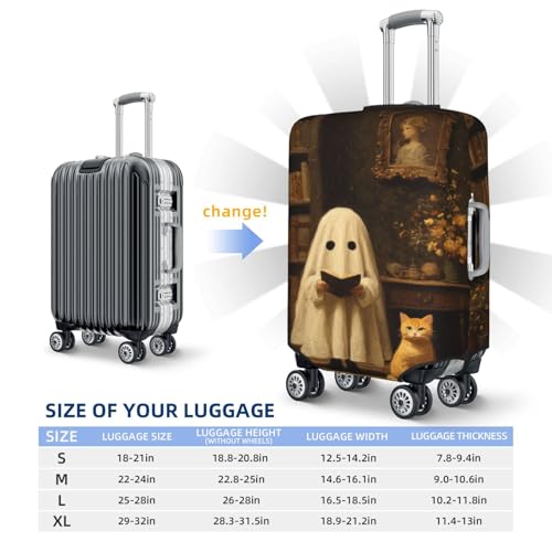 Cute Ghost Reading Bookshelves Cat Elastic Travel Luggage Covers Dustproof Scratch-Resistant Suitcase Protector Fit 22-24 Inch4
