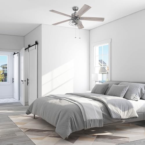 Prominence Home Marshall, 52 Inch Industrial Style LED Ceiling Fan with Light, Pull Chain, Three Mounting Options, Dual Finish Blades, Reversible Motor - Model 51458-01 (Pewter) - Image 2