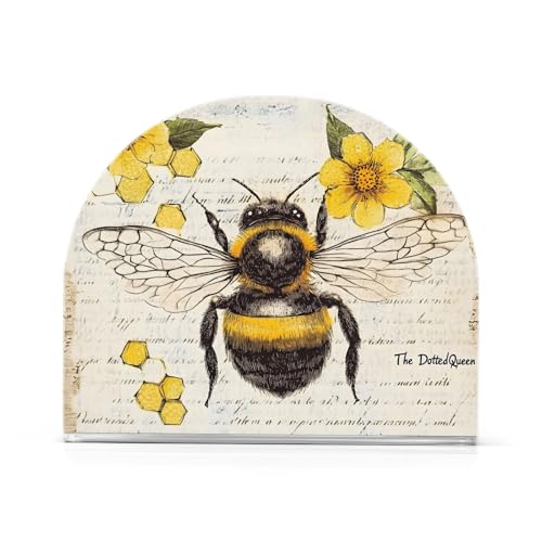 Vintage Bee Yellow Honeycomb Flowers Napkin Holder for Table Paper Napkin Holders Acrylic for Kitchen Cocktail Tissue Dispenser Farmhouse Dinner Home Decor