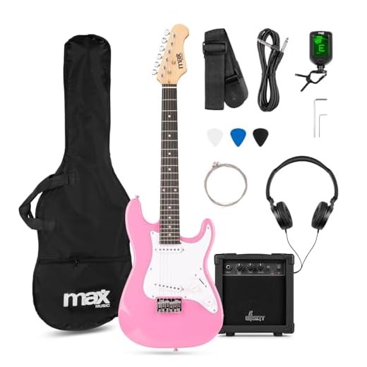 MAX GigKit Junior 3/4 – Guitarra eléctrica infantil con amplificador, funda, afinador, púas y accesorios – kit guitarra y amplificador ideal para niños y niñas de 8 a 12 años – color rosa