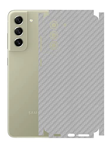 Image of AtOdds - Samsung Galaxy S21 FE Mobile Back Skin Rear Screen Guard Protector Film Wrap with Camera Protector (Coverage - Back+Camera+Sides) (Silver CarbonFibre)