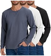 DEHORU 3 Pack Mens Waffle Shirts Long Sleeve Shirt Regular Fit Casual T-Shirt Crewneck Lightweigh...