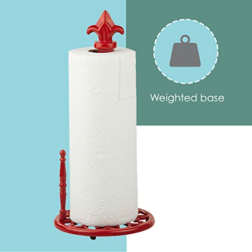 Fleur De Lis Countertop Paper Towel Holder, Cast Iron, By Home Basics, (Red) | Contemporary Paper Towel Holders | With Non-Skid Feet And Tear-Arm #TOP2