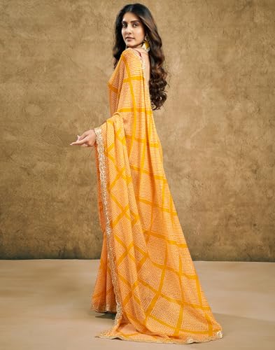 Image of SIRIL Women's Chiffon Bandhani Printed Saree With Unstitched Blouse Piece