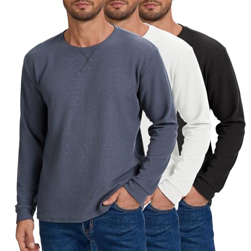 Image of 3 Pack Mens Waffle Shirts Long Sleeve Casual T-Shirt