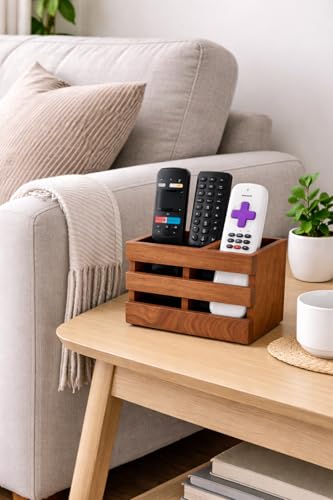 Image of Craft Expertise Wooden Remote Control Holder Stand for Living Room & Bedroom | 2 Compartment Remote Organizer for TV, Sofa & Side Table | Brown Wooden (2)