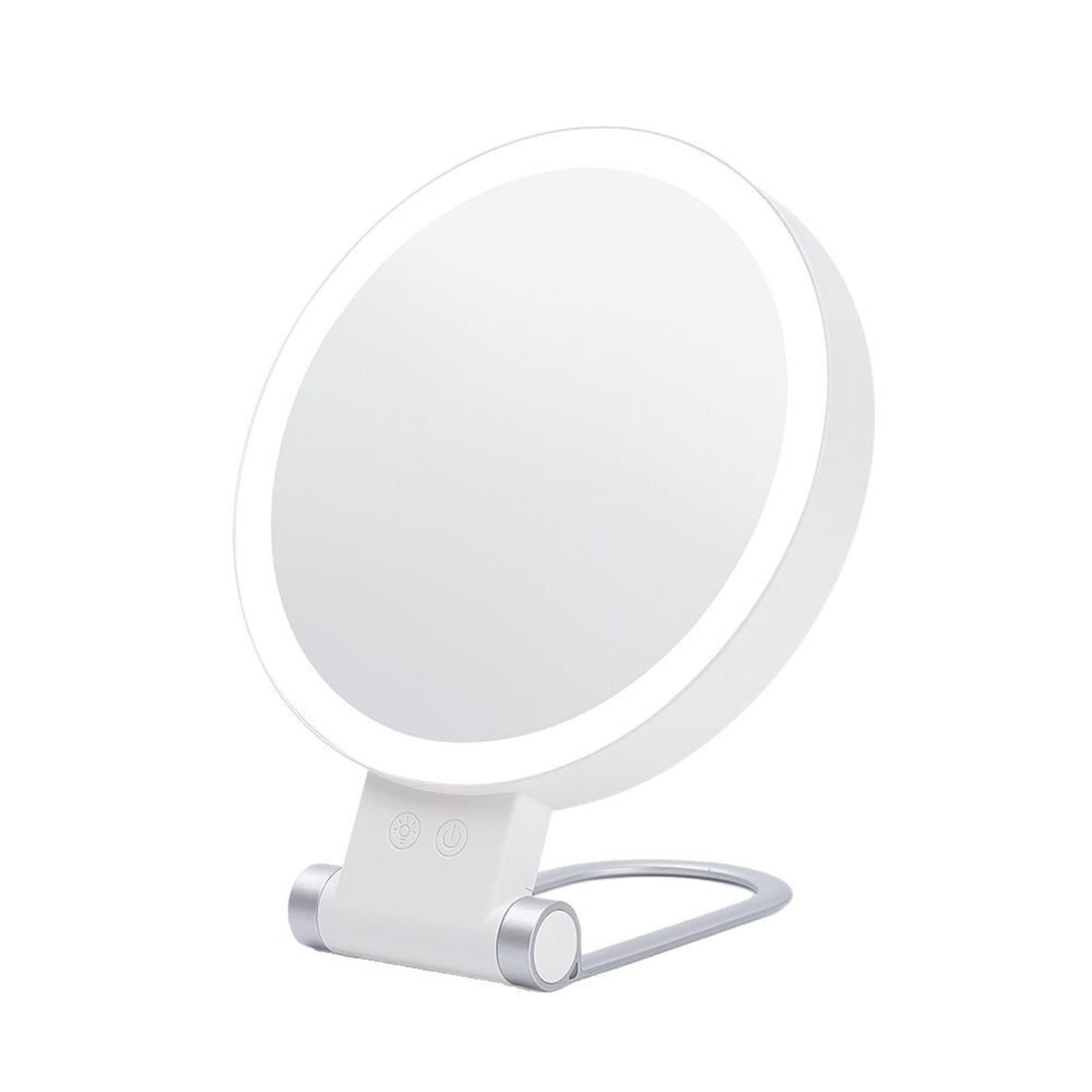 LED Double-Sided Magnifying Makeup Mirror with Light Wall-Mounted Desktop Flat 102030 Times Magnification Folding Portable Makeup Mirror(30倍放大、银色支架)