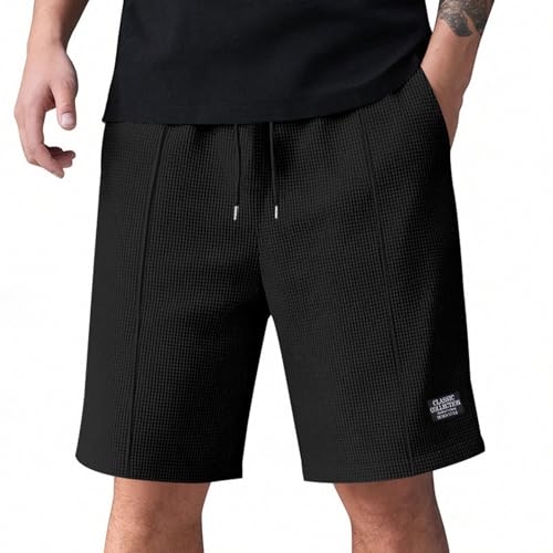 Mens Corduroy Shorts Casual Elastic Waist Summer Beach Shorts Drawstring Athletic Work Lounge Short Pants Loose Fit Fashion Vacation Cruise Clothes(A16 Black,Medium)