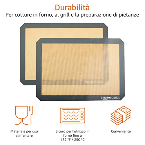 Amazon Basics - Rettangolare Tappetini da forno in silicone, Set da 2 pezzi, Beige/Grigio, 42 cm x 30 cm