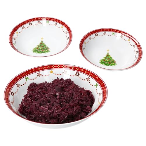 MamboCat 3tlg Weihnachtstraum Servierschalen Set I 650ml, 1L & 1,3L I weiße Porzellan Schüssel mit Weihnachtsdekor für Gemüse, Dessert, Suppe & Co. I für Weihnachten, Christmas