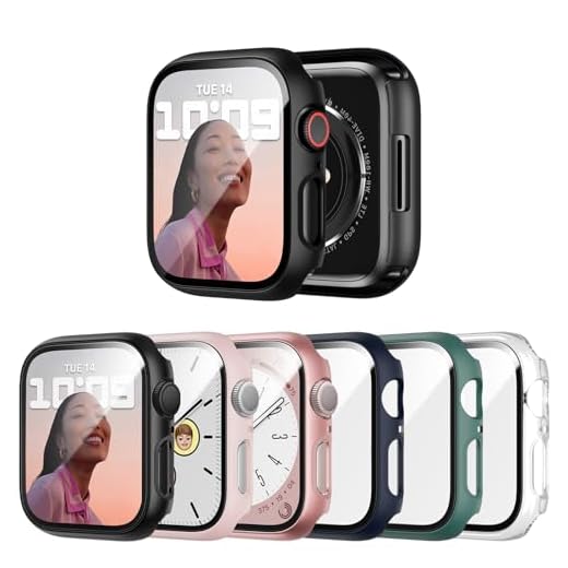 JERXUN 6 Pack Case with Tempered Glass Screen Protector for Apple Watch Series 9/8/7 41mm, Ultra-Thin Scratch Resistant Full Protective Hard PC Bumper Cover for iWatch 41mm Accessories