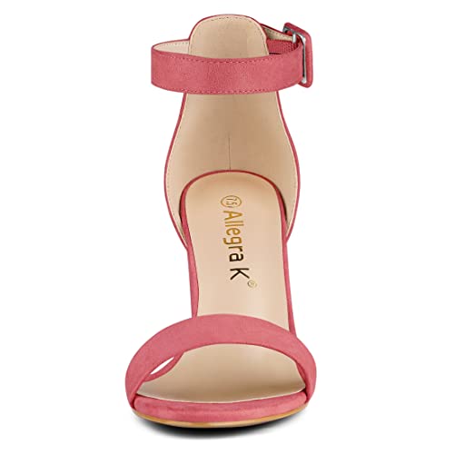 Image of Allegra K Women's Open Toe Chunky High Heel Buckle Ankle Strap Sandals | 3 3 /8 inches Heels with Faux Suede, Comfortable Block Heels Sandal for Women, Summer Dressy Shoes